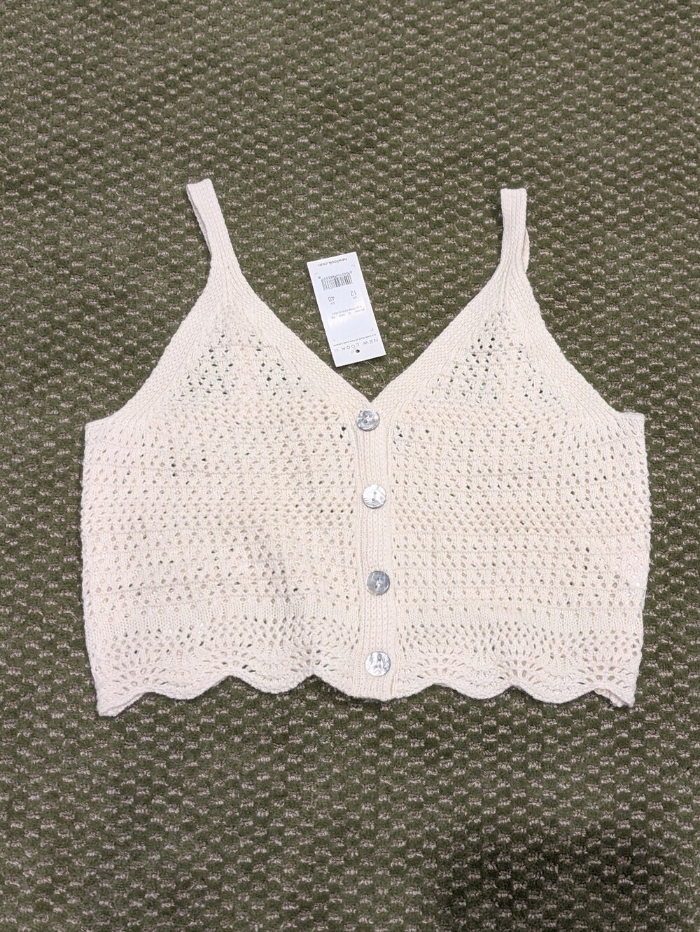 Cream Crochet Button-Front Tank Top